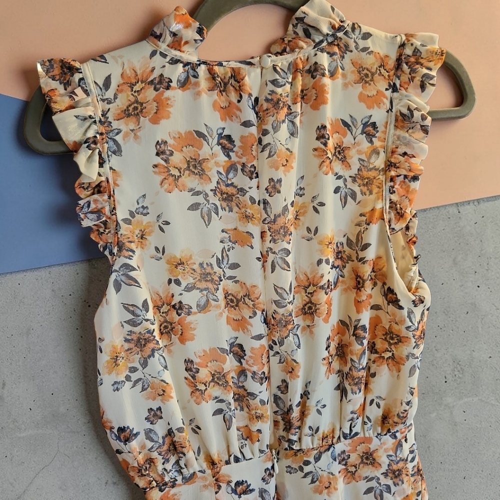 Ali & Jay Floral Maxi Jumpsuit Size M Sleeveless Ruffle Neck Polyester - Picture 4 of 6